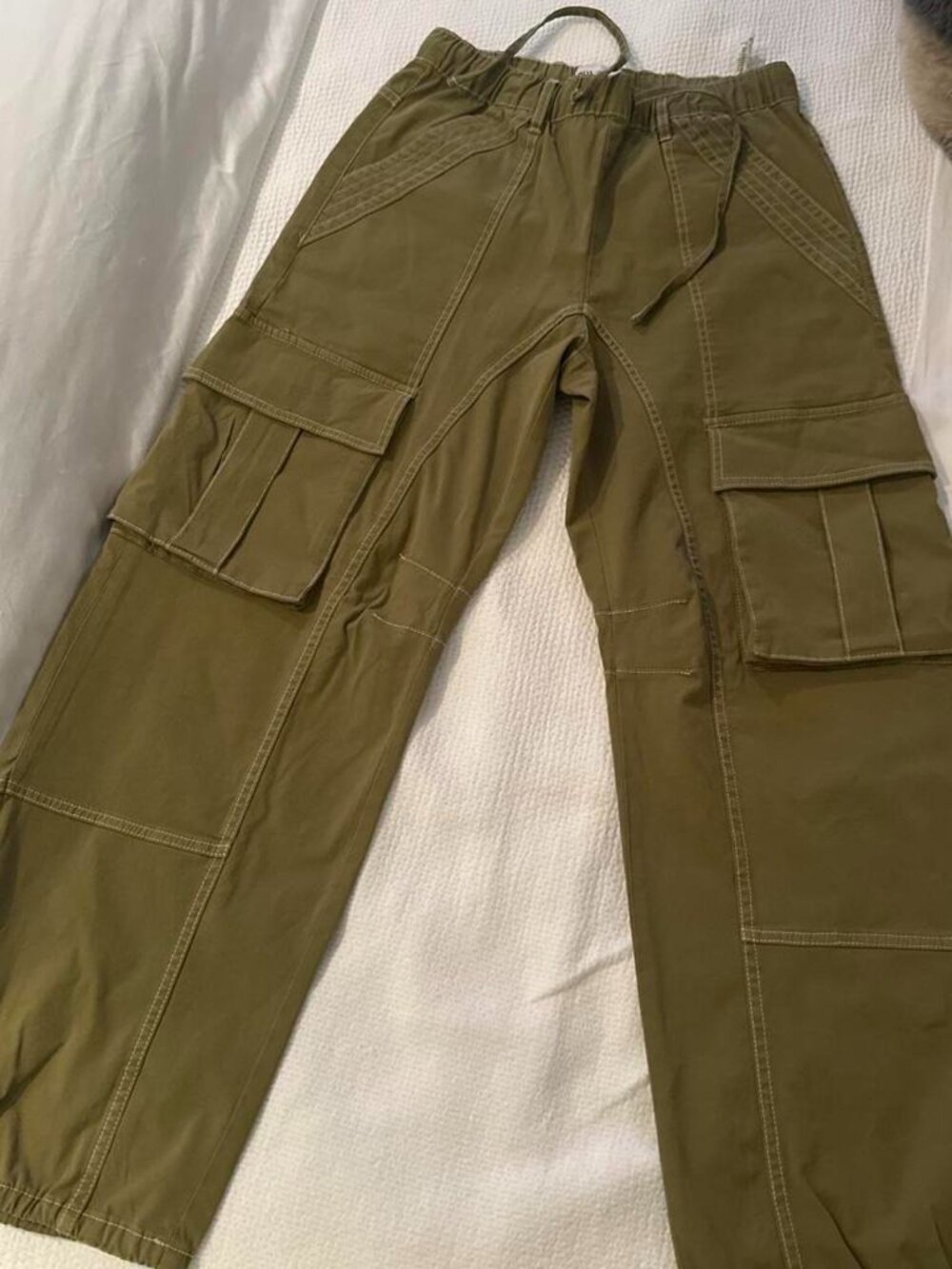 Zara Olive Green Cargo Pants Size 2 Adjustable Waist Ankle Ties